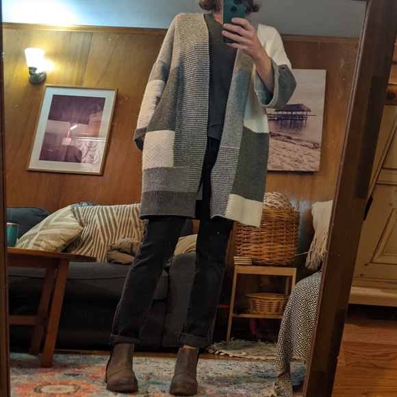 Lovestitch gray color block cardigan S/M oversized - Picture 9 of 11